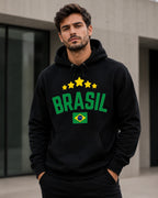 Moletom Brasil Estilo Universitário Com Estrelas E Capuz Casual