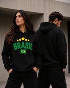 Moletom Brasil Estilo Universitário Com Estrelas E Capuz Casual