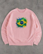 Moletom Brasil Bandeira Artística Central Estilo Casual Urbano