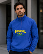 Moletom Brasil Bandeira Central Com Meio Zíper Estilo Casual Urbano