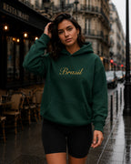 Moletom Brasil Lettering Clássico Com Capuz Estilo Casual Urbano
