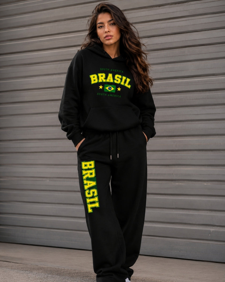 Conjunto Brasil Universitário Com Calça Wide Leg Casual Urbano