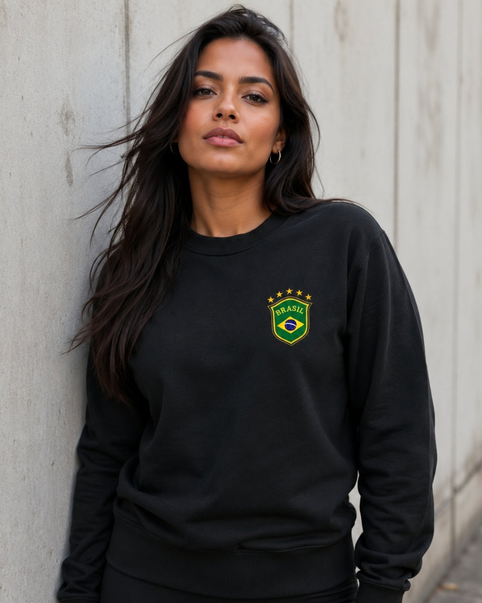Moletom Brasil Escudo Nacional Com Estrelas Estilo Casual Urbano