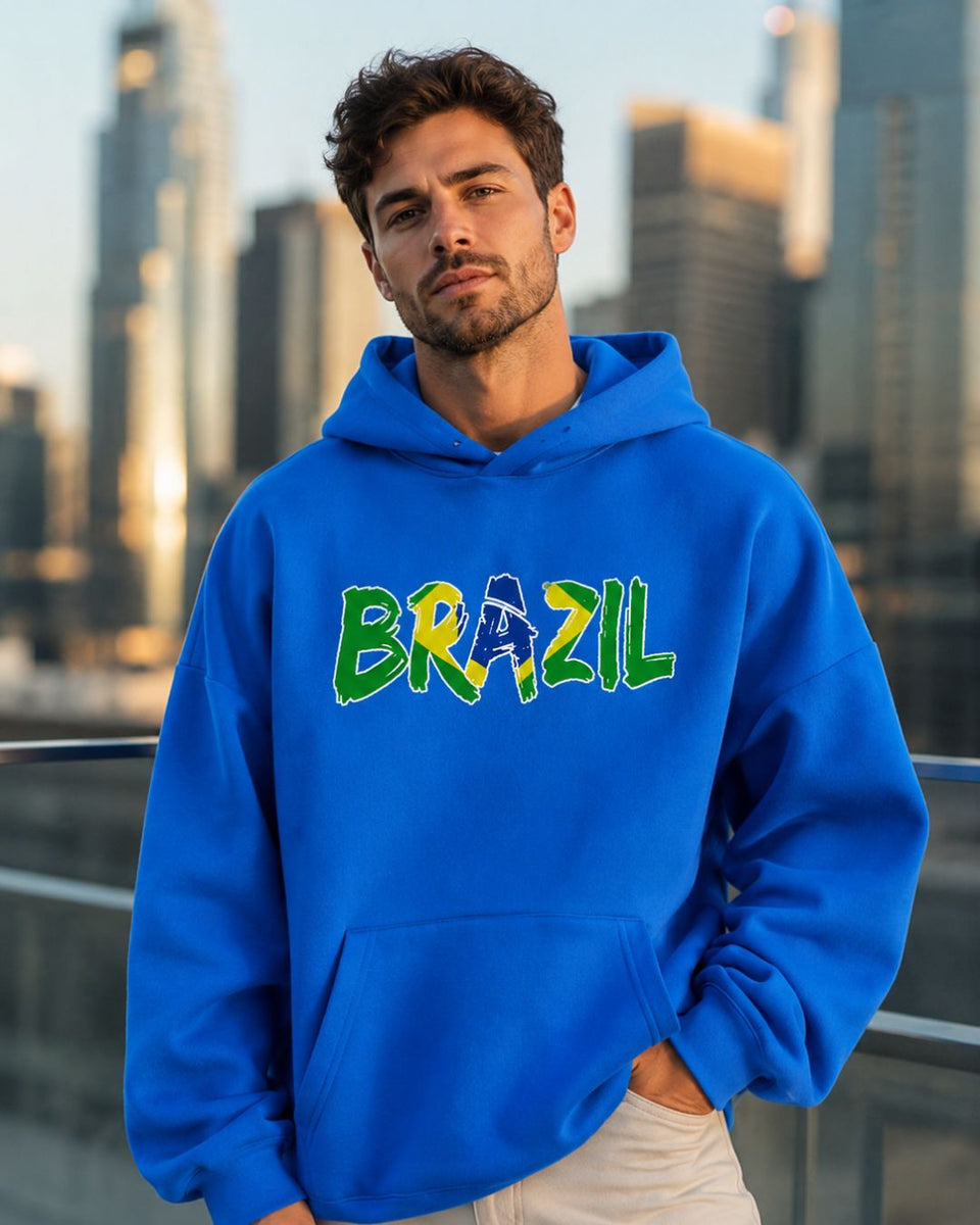 Moletom Brasil Lettering Artístico Com Capuz Estilo Casual Urbano