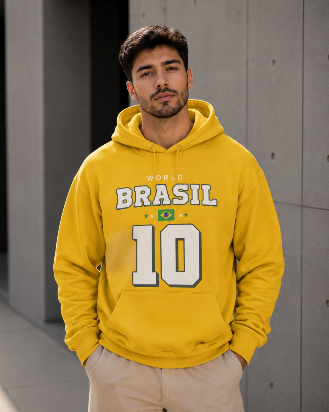 Moletom Brasil World 10 Estampa Futebol Com Capuz Casual