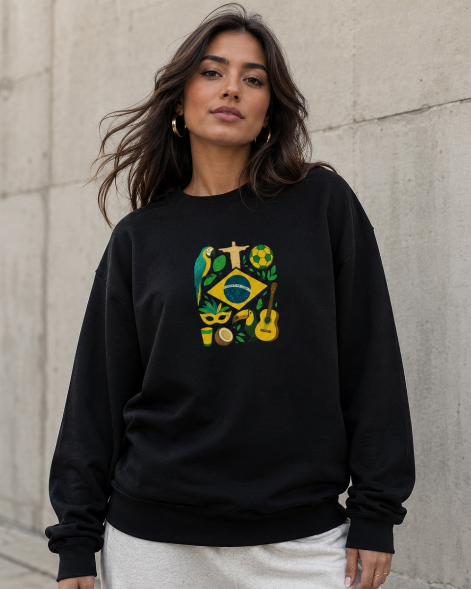 Moletom Brasil Cultura Nacional Com Símbolos Estilo Casual Urbano
