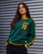Moletom Brasil 70 Retrô Com Listras Nas Mangas Estilo Casual