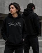 Moletom Brasil Estampa Universitária Frontal Com Capuz Casual
