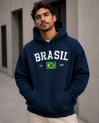 Moletom Brasil Bandeira Central Estilo Universitário Com Capuz