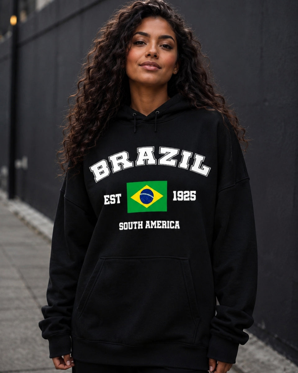Moletom Brasil South America Estampa Universitária Com Capuz Casual
