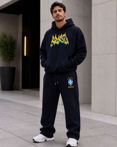 Conjunto Brasil Grafite Com Calça Wide Leg Estilo Casual Urbano