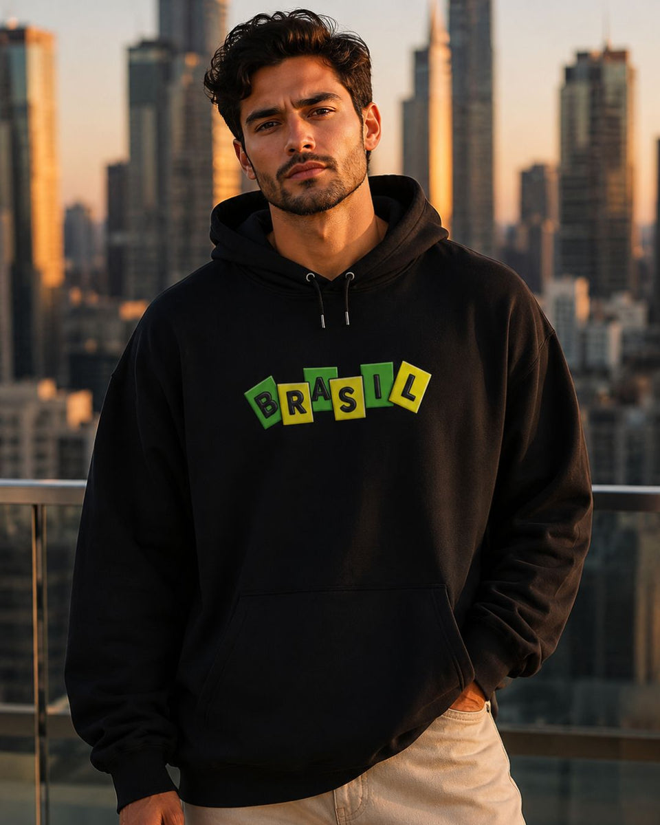 Moletom Brasil Estampa Divertida Frontal Com Capuz Casual Urbano