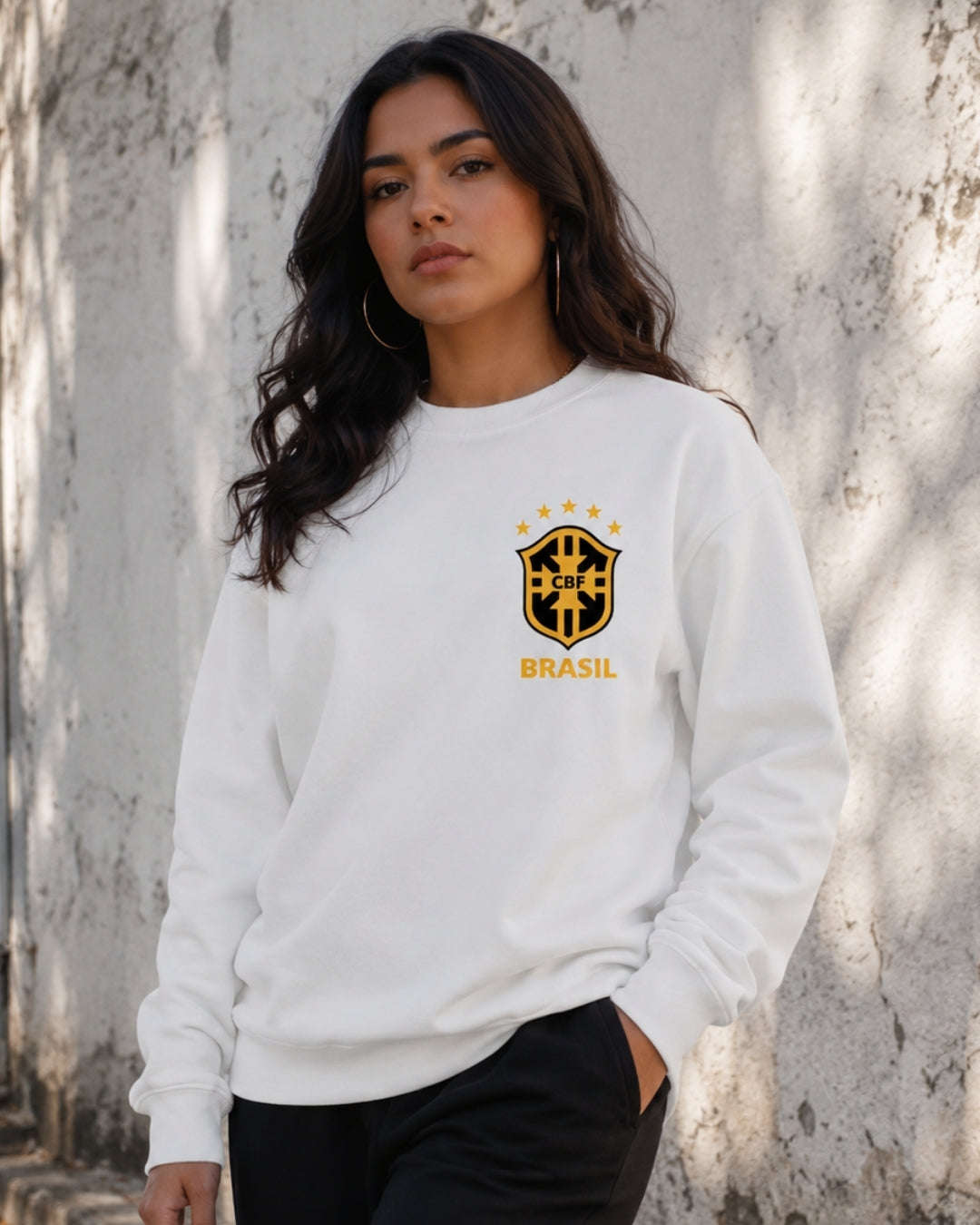 Moletom Brasil Escudo CBF Com Estrelas Estilo Casual Urbano