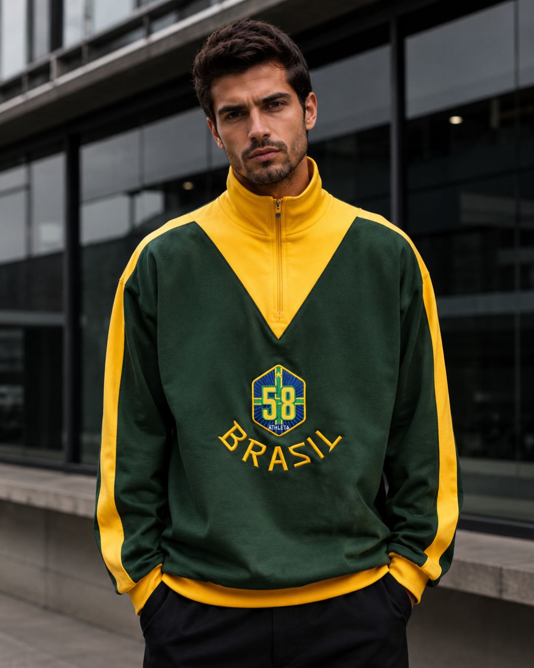 Moletom Brasil 58 Retrô Com Escudo Central Estilo Casual Urbano