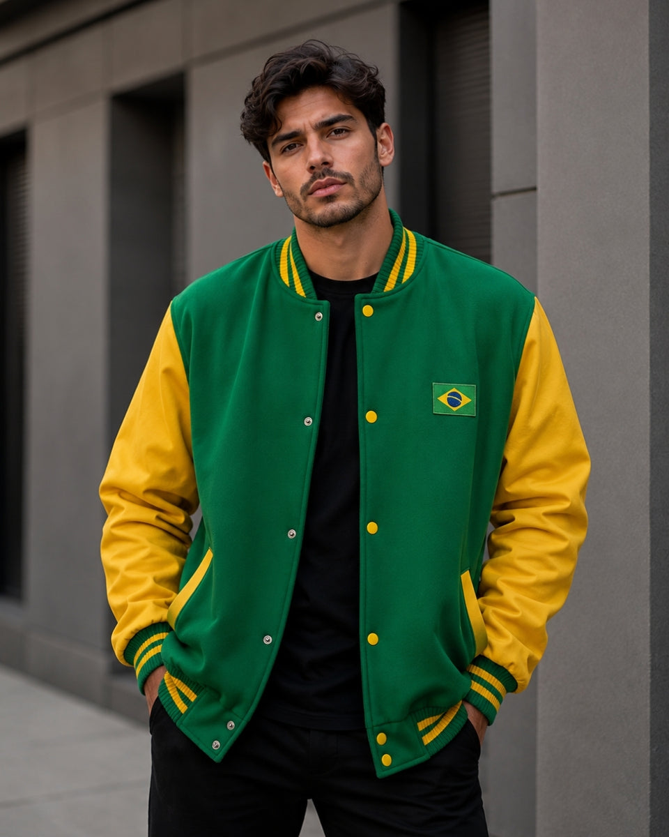 Moletom Brasil College Com Bandeira Bordada Estilo Retrô Casual
