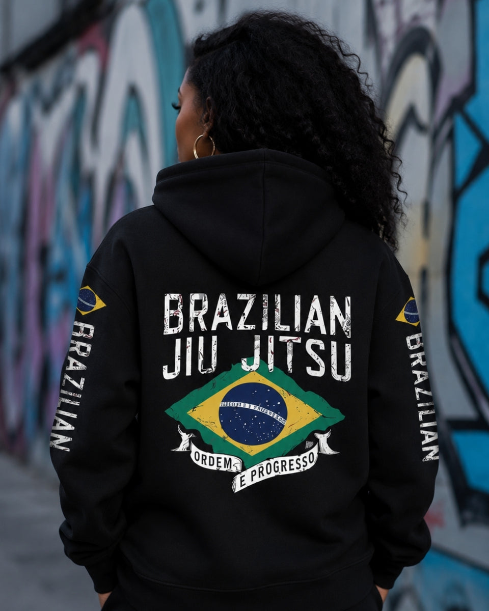 Moletom Brasil Jiu Jitsu Bandeira Costas Com Capuz Casual