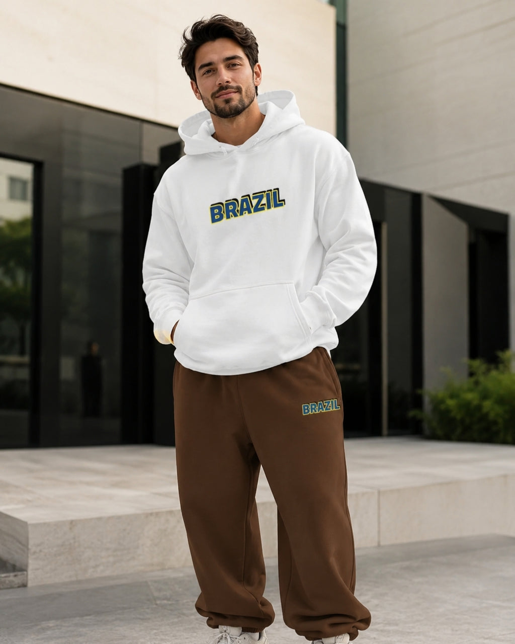 Conjunto Brasil Estampa College Com Calça Jogger Casual Urbano