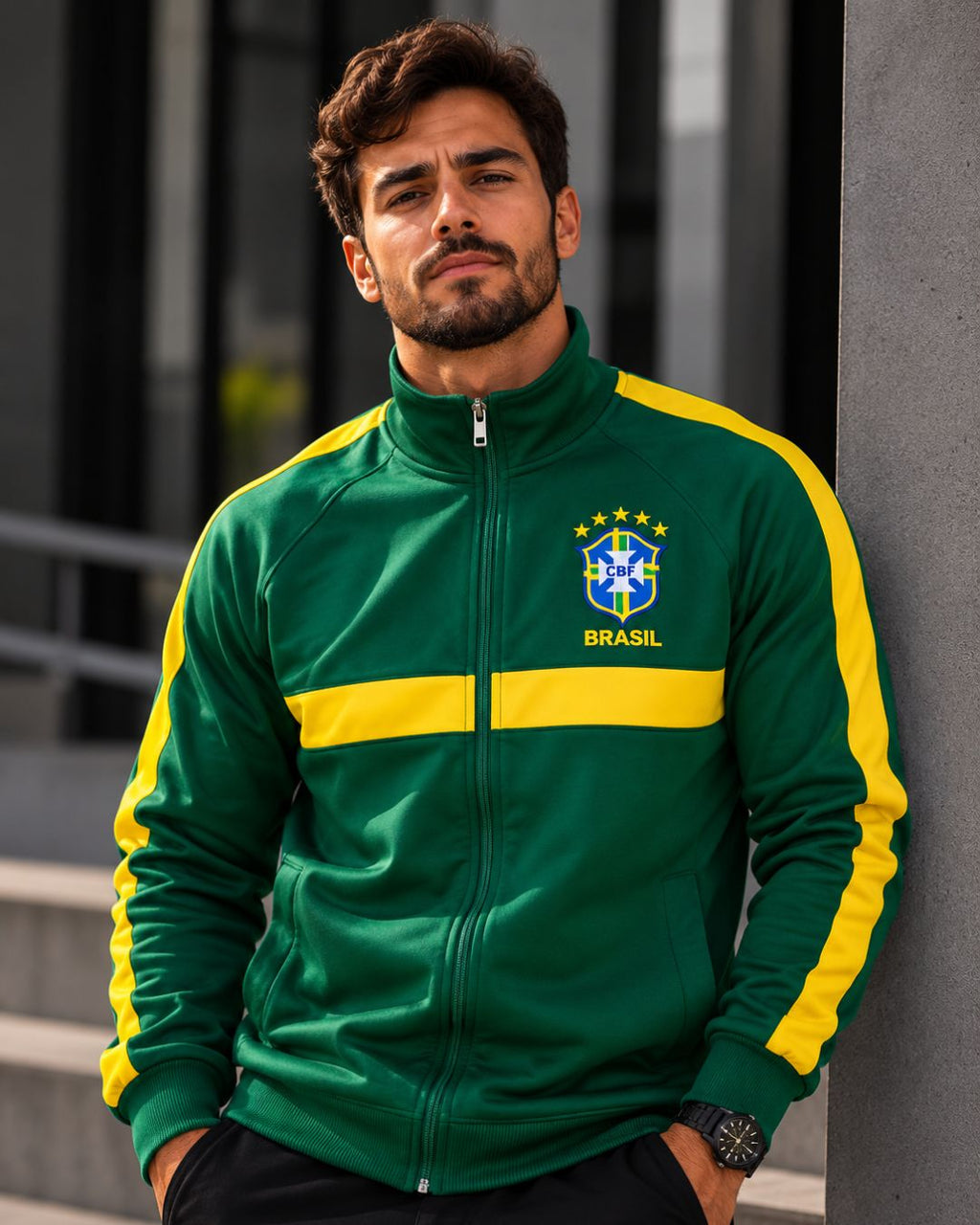 Moletom Brasil Jaqueta Com Zíper E Escudo Estilo Retrô Casual