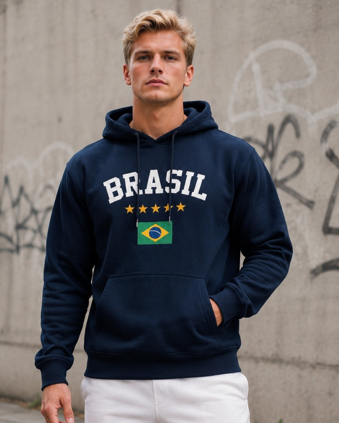 Moletom Brasil Estampa Clássica Com Bandeira E Capuz Casual