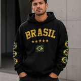 Moletom Brasil Estampa Vintage Bandeiras Nas Mangas Casual