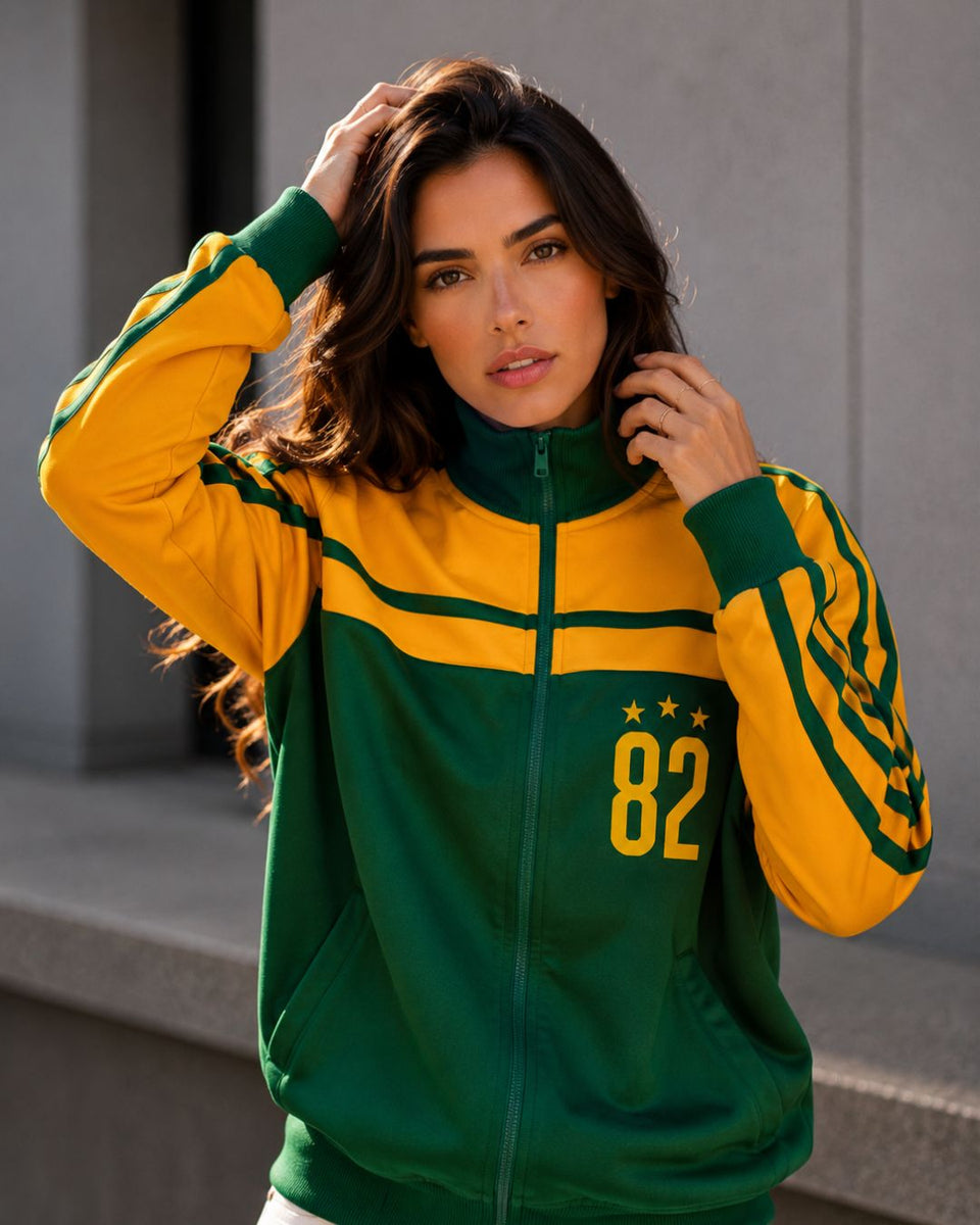 Moletom Brasil 82 Jaqueta Retrô Com Zíper Estilo Casual
