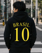Moletom Brasil 10 Nas Costas Com Capuz E Estrelas Frontais