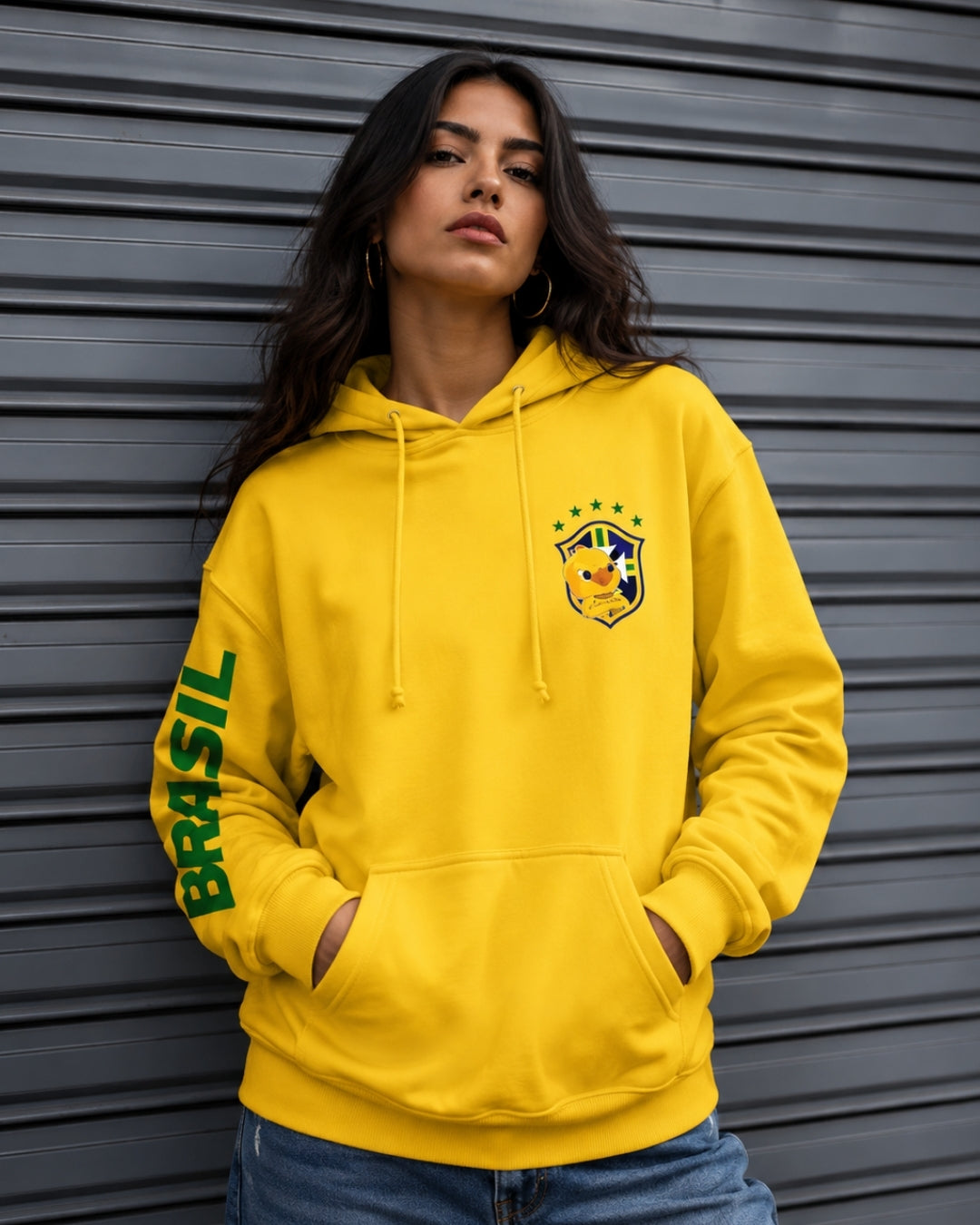 Moletom Brasil Escudo Na Manga Com Capuz Casual Esportivo