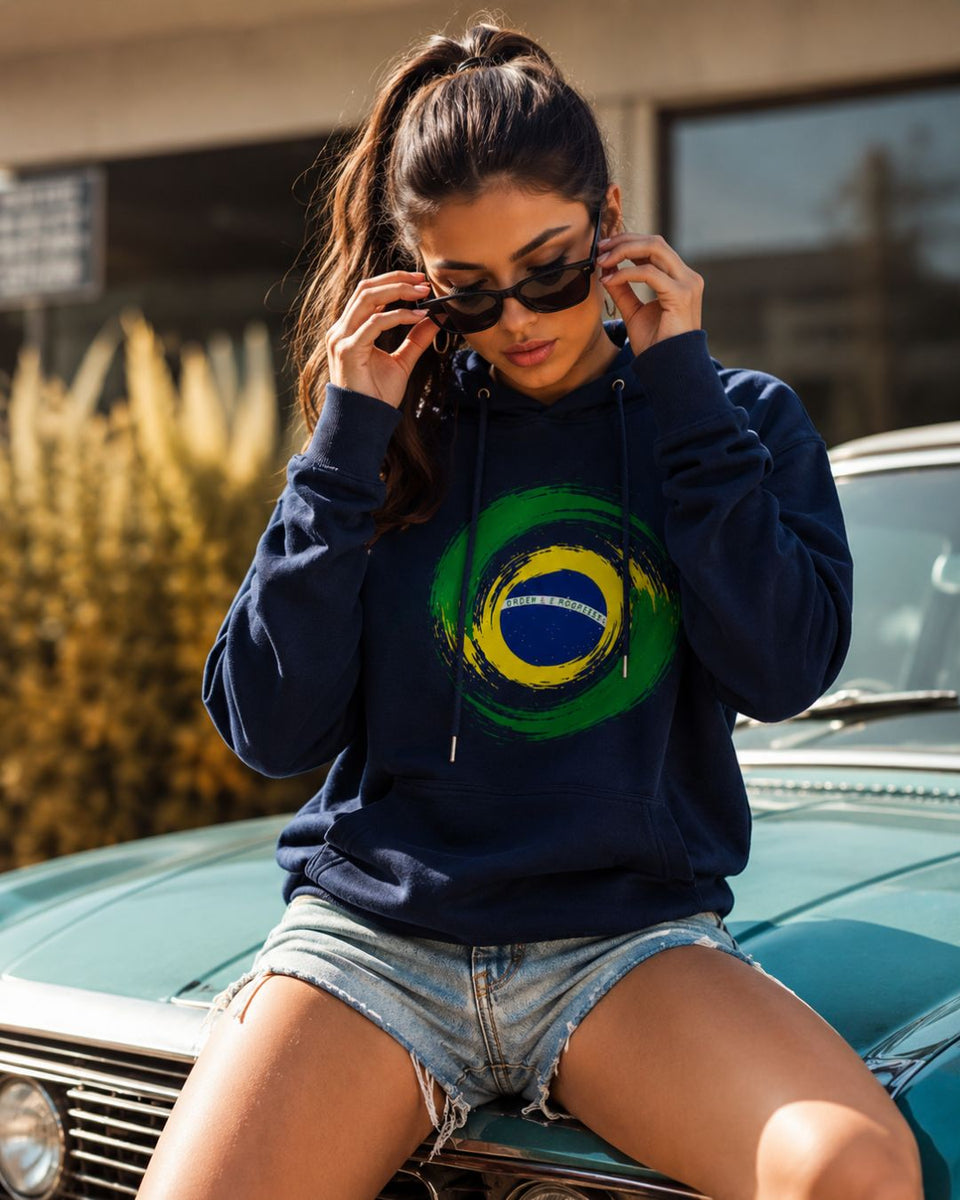 Moletom Brasil Bandeira Artística Circular Estilo Casual Urbano