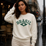 Moletom Brasil Estampa Universitária Com Estrela Estilo Casual Urbano