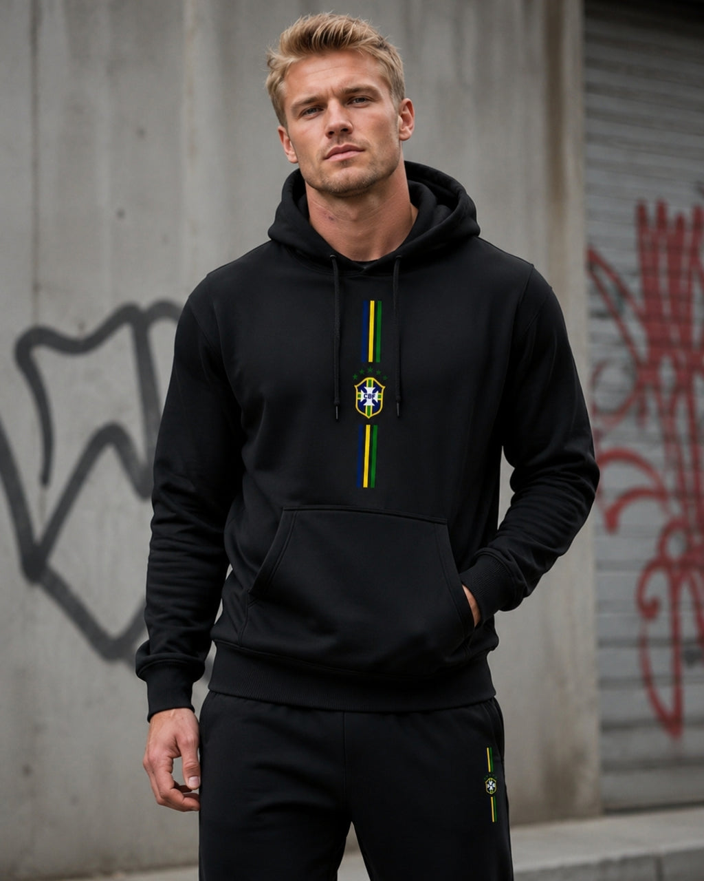 Conjunto Moletom Brasil Escudo Central Com Calça Jogger Casual
