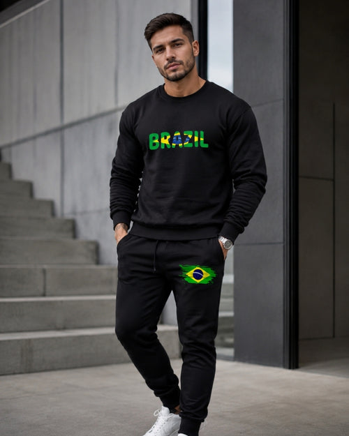 Conjunto Brasil Estampa Bandeira Com Calça Jogger Casual Urbano