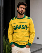 Moletom Brasil Retrô Com Listras Horizontais Estilo Casual Urbano