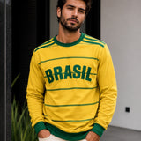 Moletom Brasil Retrô Com Listras Horizontais Estilo Casual Urbano