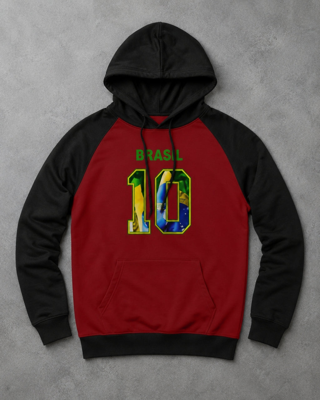 Moletom Brasil 10 Estampa Bandeira Com Capuz Raglan Casual