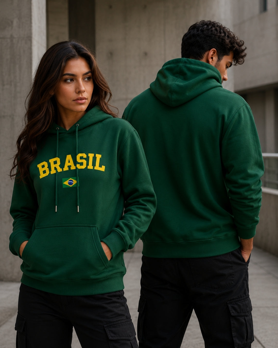 Moletom Brasil Universitário Com Bandeira Frontal E Capuz Casual