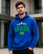 Moletom Brasil Estilo Universitário Com Estrelas E Capuz Casual