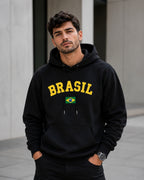 Moletom Brasil Universitário Com Bandeira Frontal E Capuz Casual