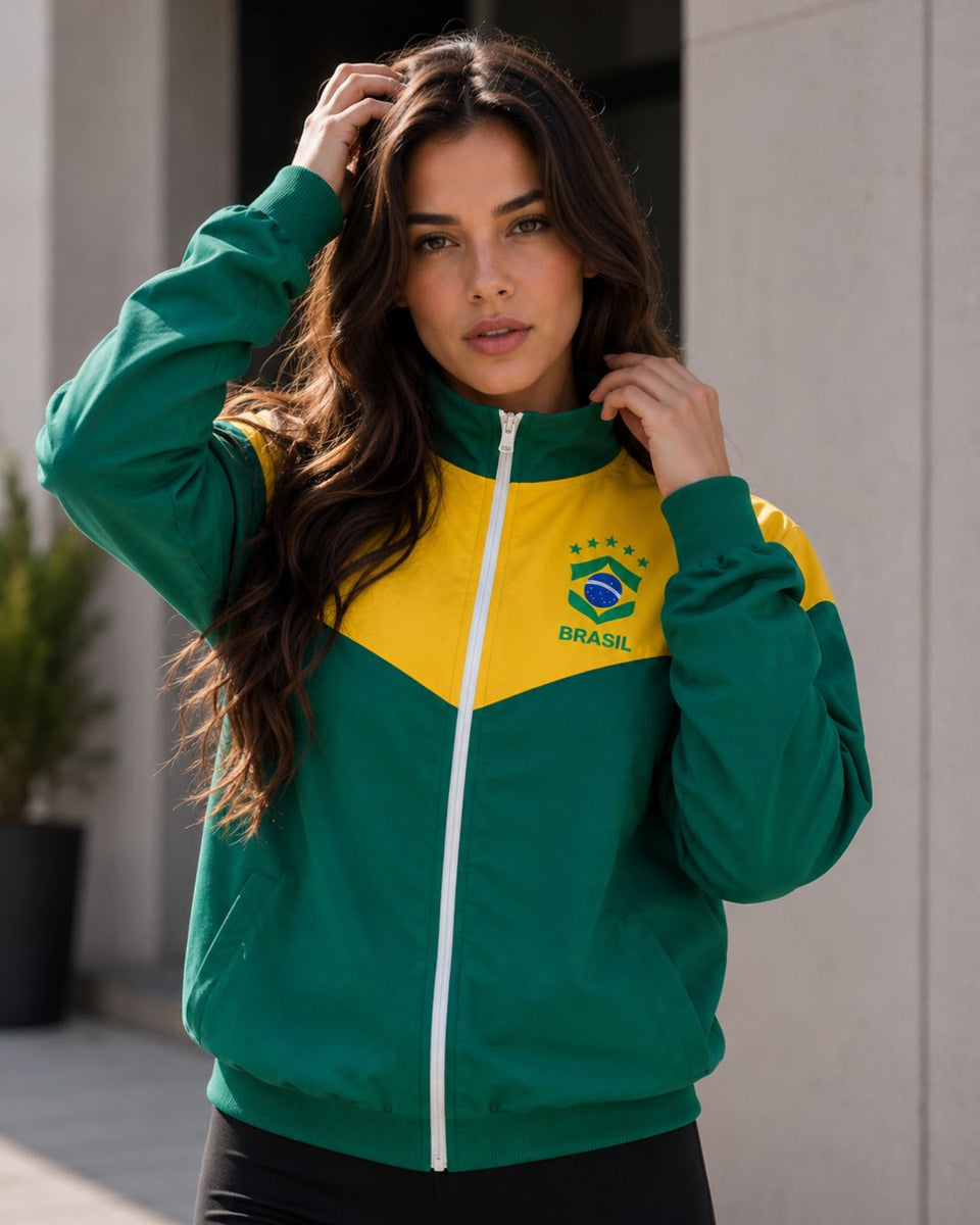 Moletom Brasil Esportivo Com Zíper Frontal Estilo Casual Urbano