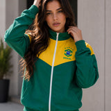 Moletom Brasil Esportivo Com Zíper Frontal Estilo Casual Urbano