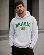Moletom Brasil Universitário Com Bandeira Frontal E Capuz Casual