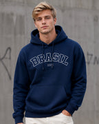 Moletom Brasil Estampa Universitária Frontal Com Capuz Casual