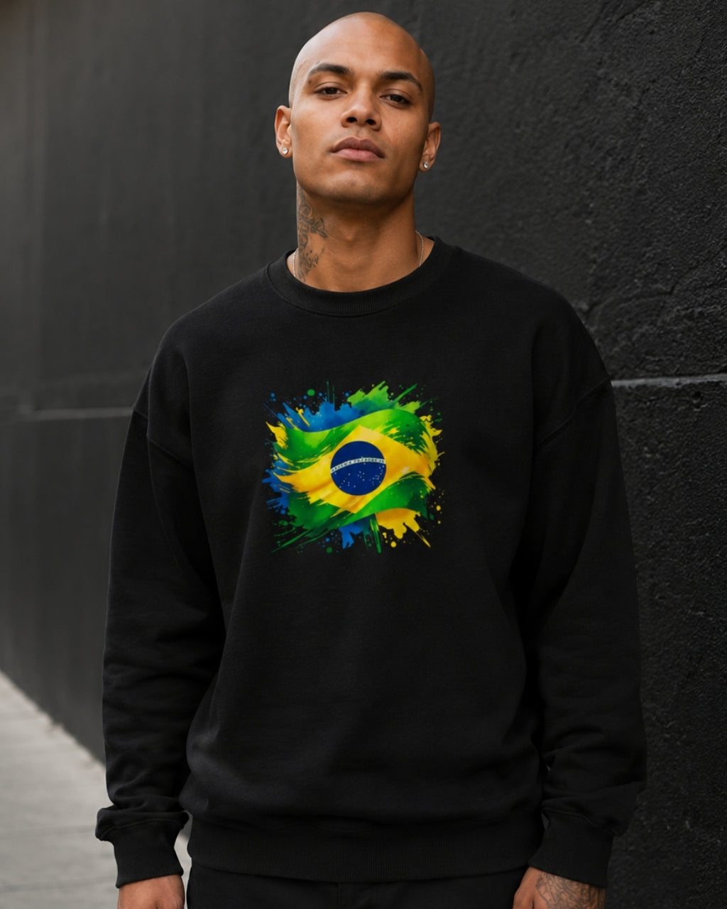 Moletom Brasil Bandeira Artística Central Estilo Casual Urbano
