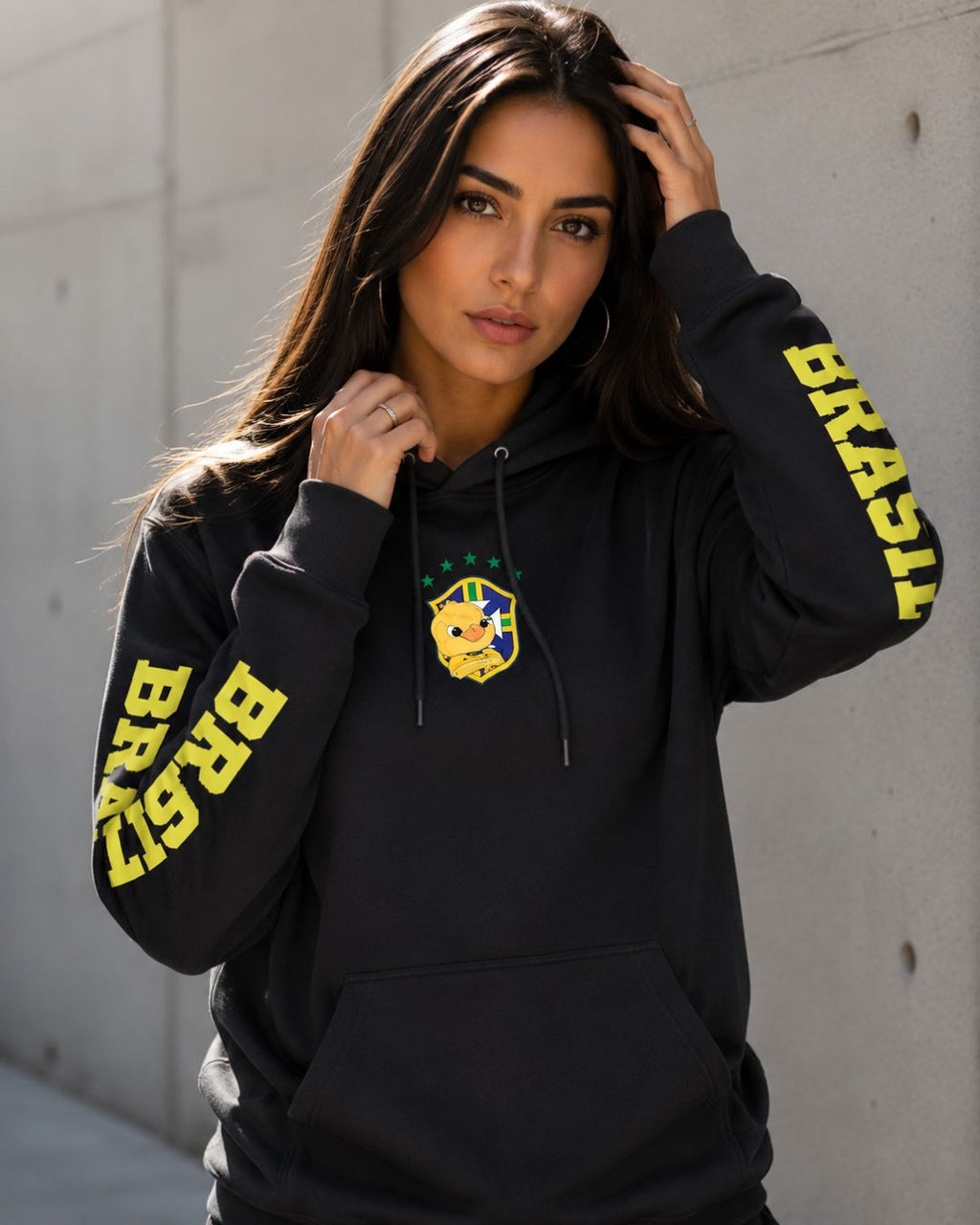 Moletom Brasil Escudo Canarinho Manga Estampada Esportiva